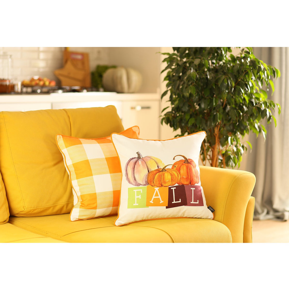Set of Four 18" Orange And White Fabric Throw Pillow Covers-5
