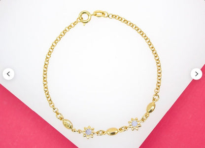 18K Gold Filled Dainty Flower Cz stone Rolo Bracelet-2