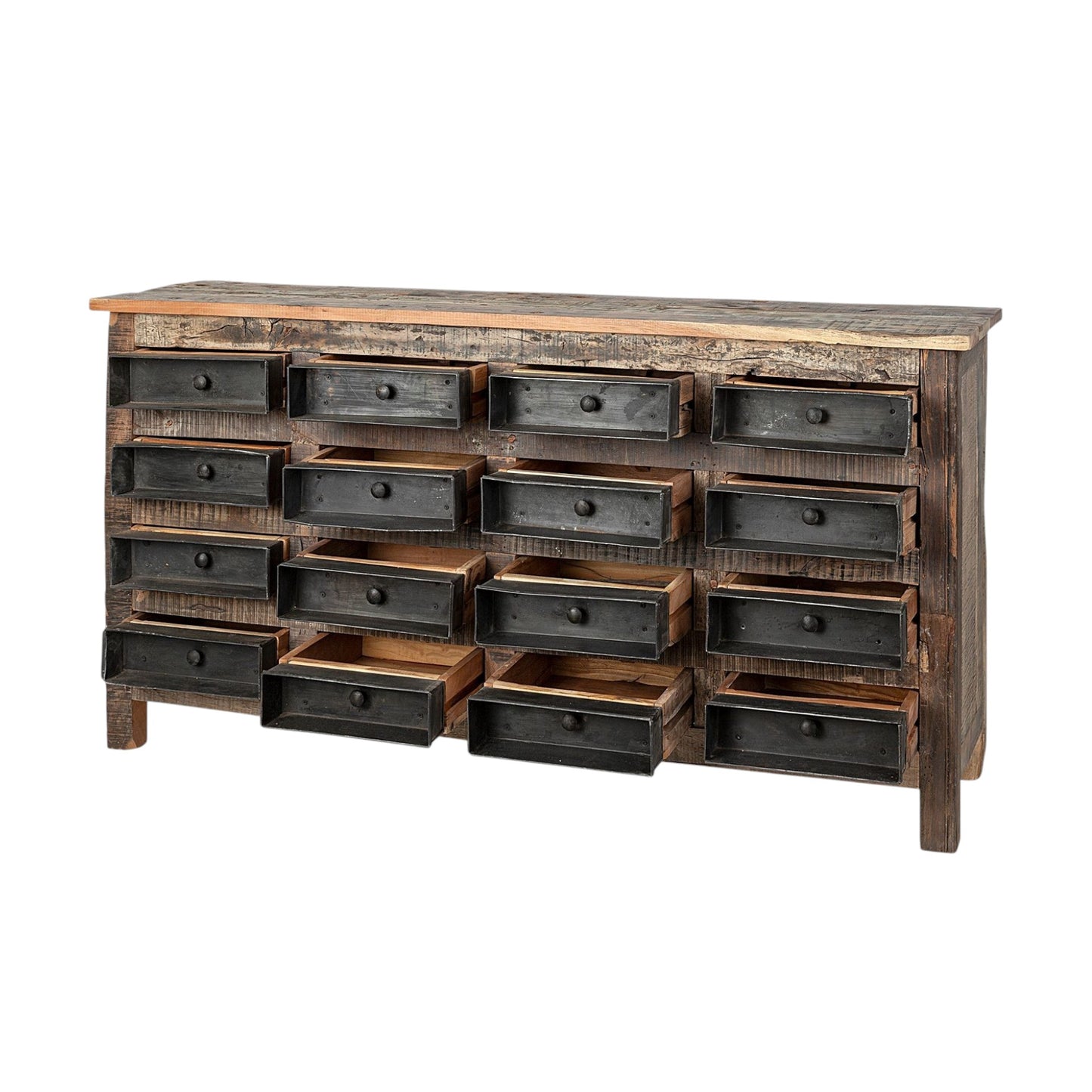 63" Brown and Black Solid Wood 16 Drawer Sideboard-4