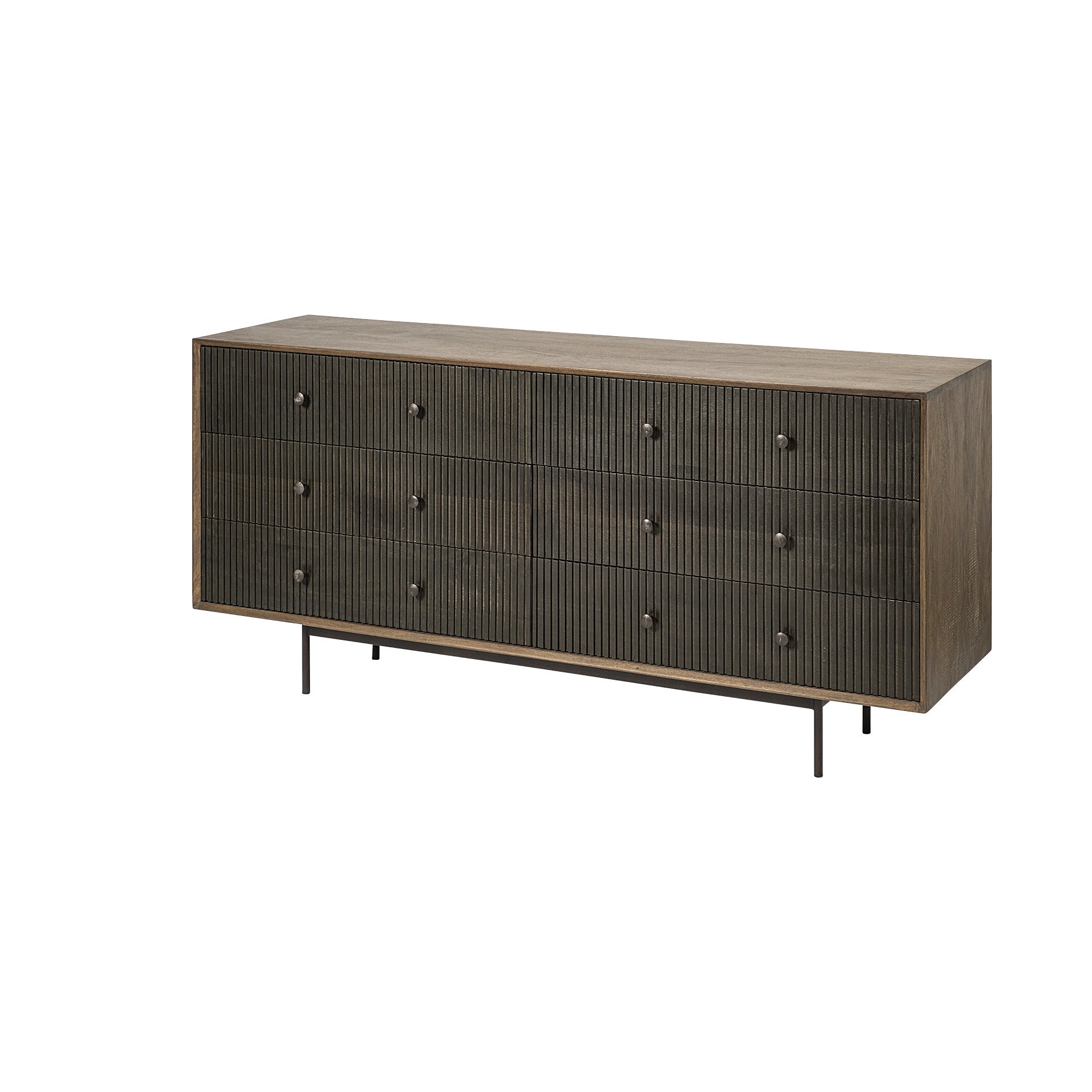 70" Brown and Black Solid Wood Six Drawer Sideboard-3