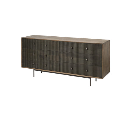 70" Brown and Black Solid Wood Six Drawer Sideboard-3