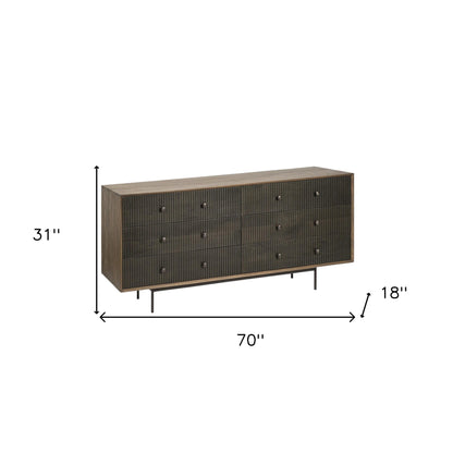70" Brown and Black Solid Wood Six Drawer Sideboard-7