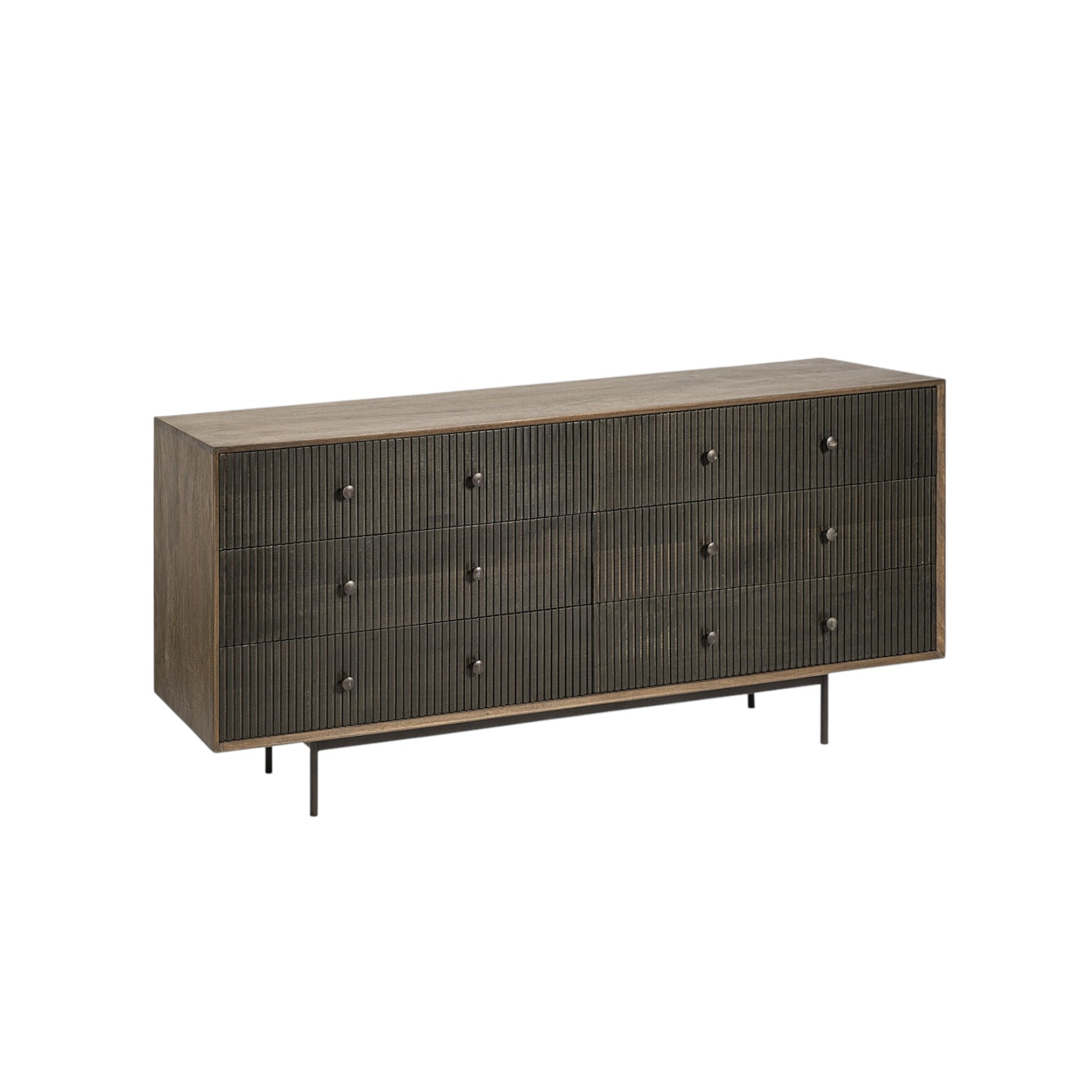 70" Brown and Black Solid Wood Six Drawer Sideboard-0