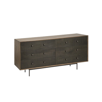 70" Brown and Black Solid Wood Six Drawer Sideboard-0