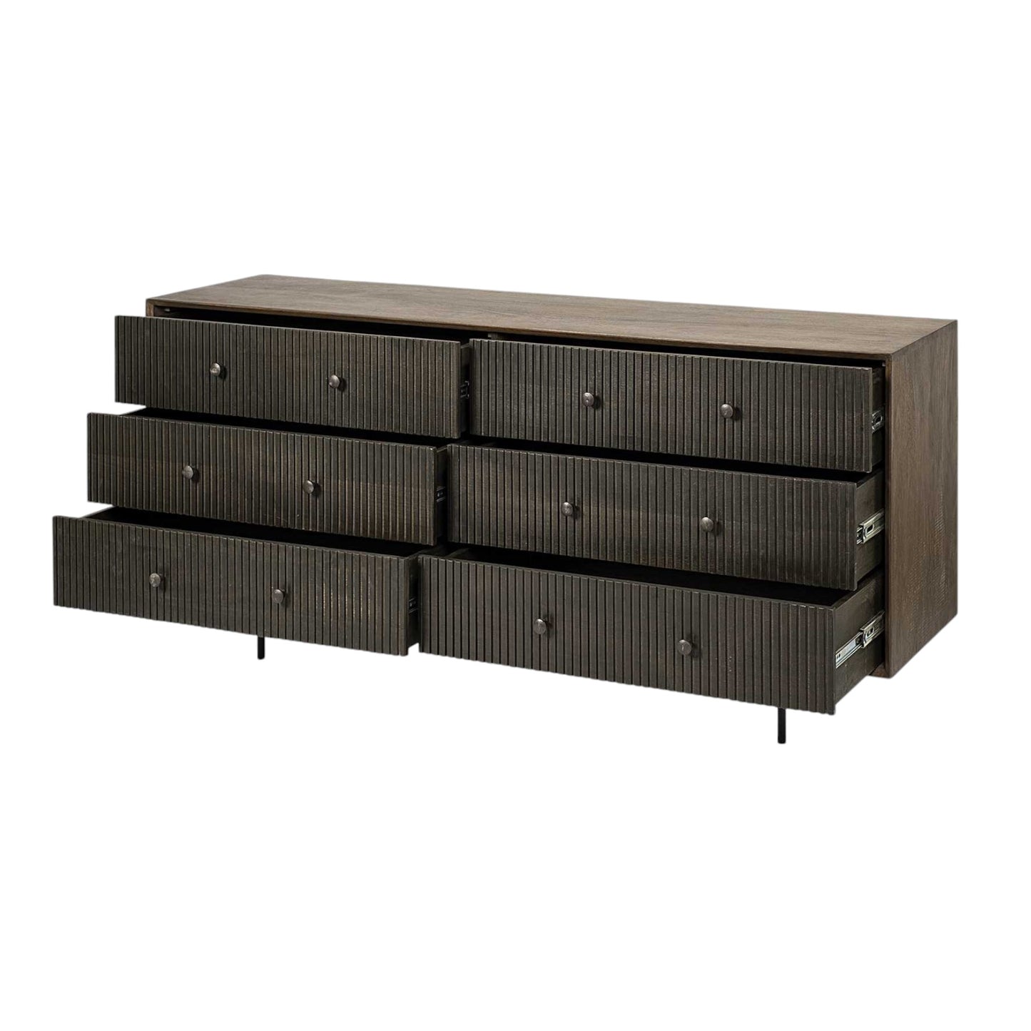 70" Brown and Black Solid Wood Six Drawer Sideboard-4