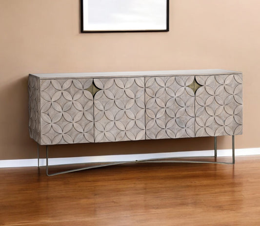 72" Light Brown Solid Wood Sideboard with Four Doors-0