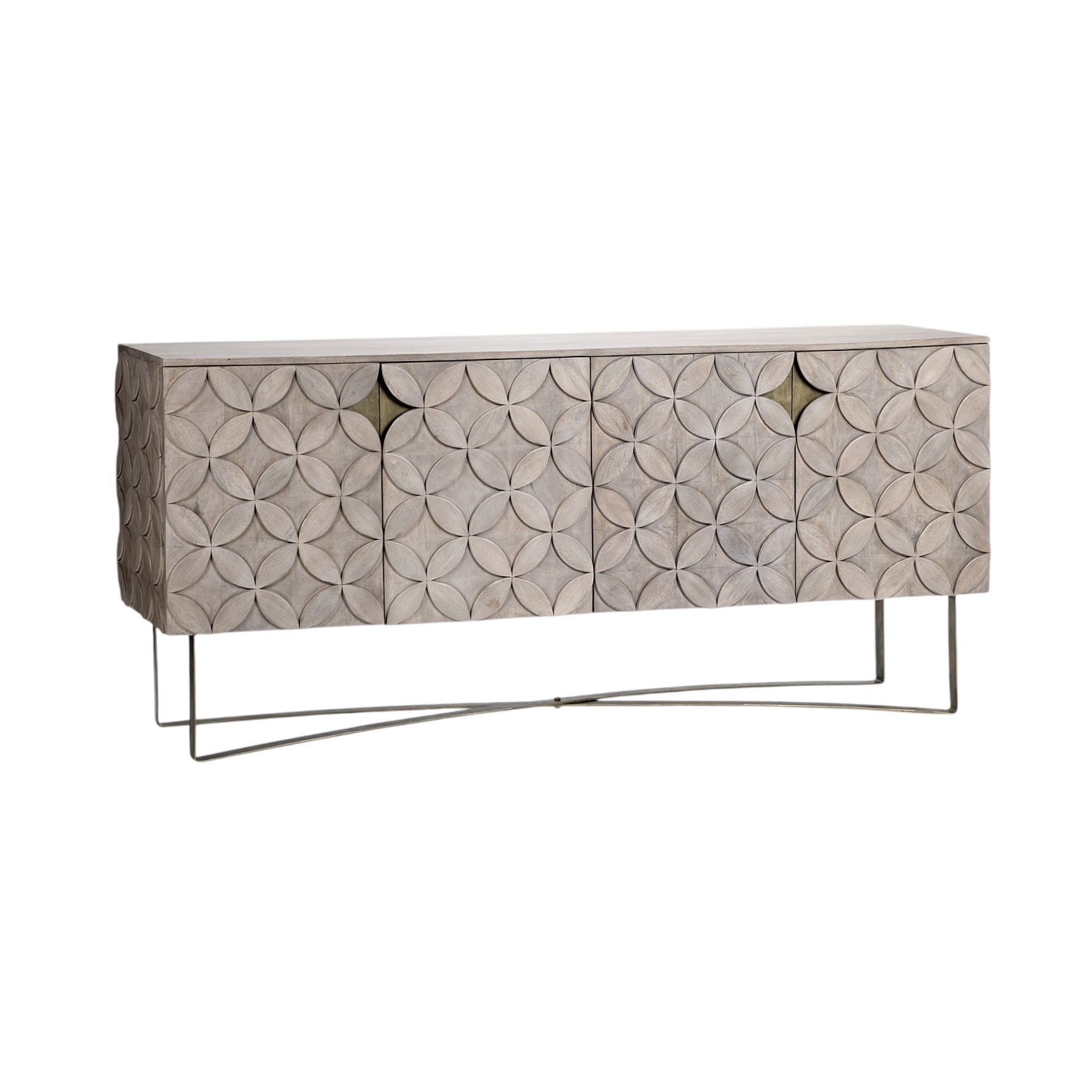 72" Light Brown Solid Wood Sideboard with Four Doors-2
