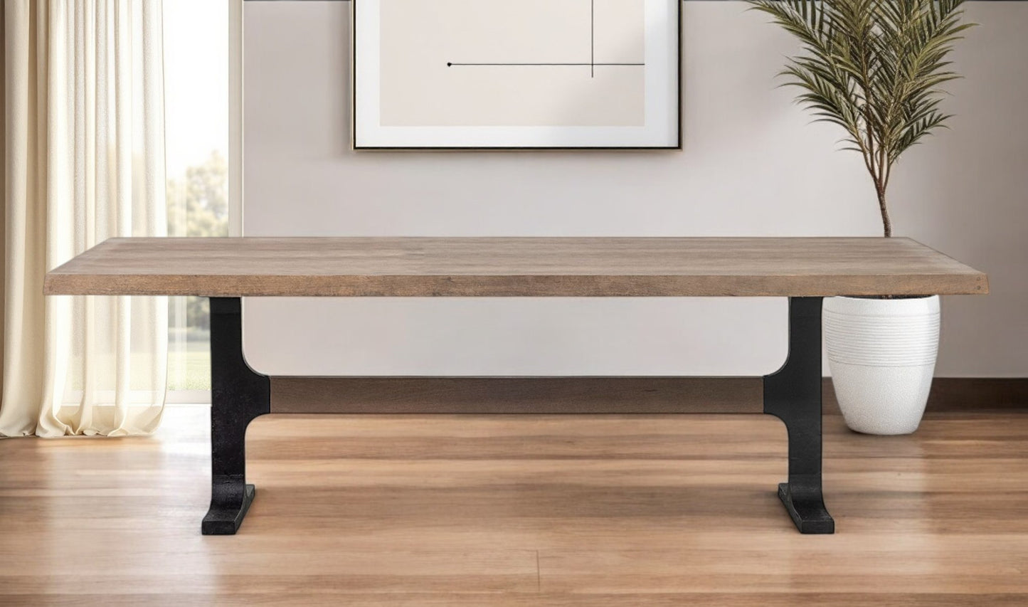 96" Natural And Black Solid Wood And Metal Trestle Base Dining Table-1