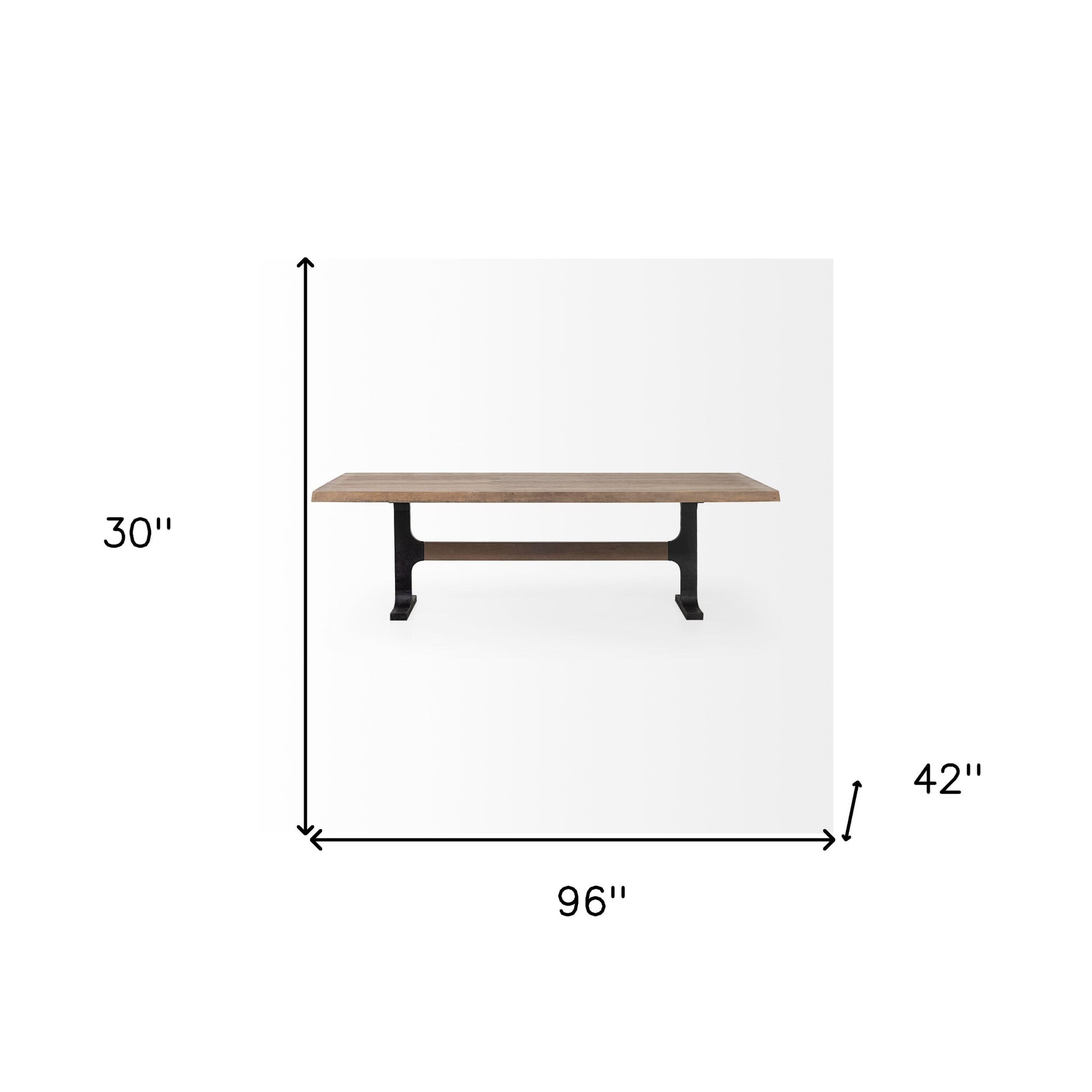 96" Natural And Black Solid Wood And Metal Trestle Base Dining Table-7