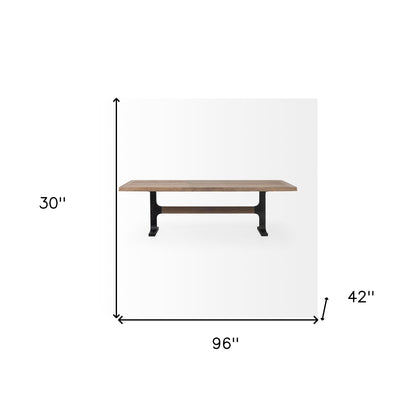 96" Natural And Black Solid Wood And Metal Trestle Base Dining Table-7