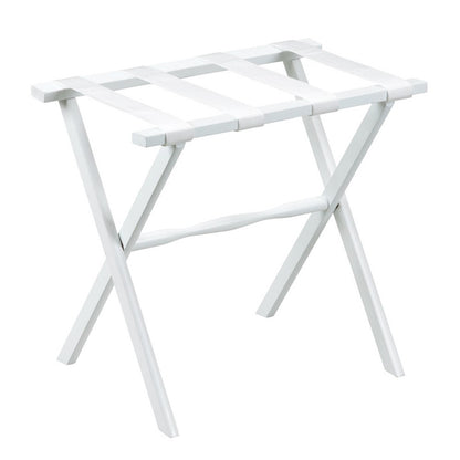 Hotel White Finish Wood Folding Luggage Rack With White Straps-1