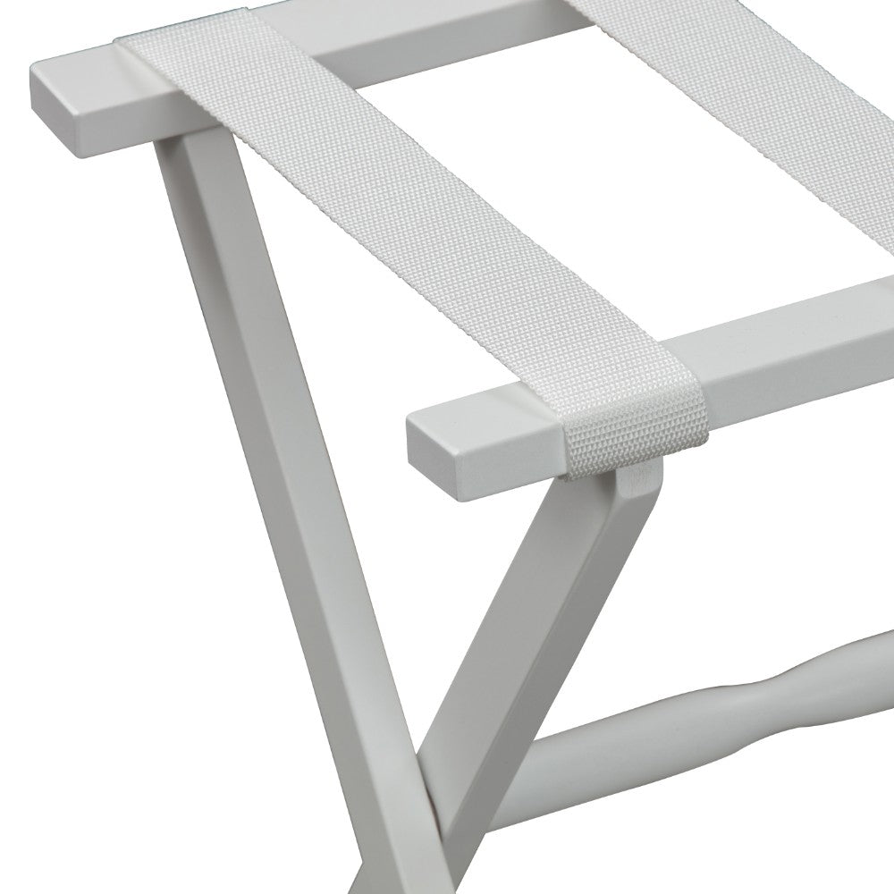 Hotel White Finish Wood Folding Luggage Rack With White Straps-4