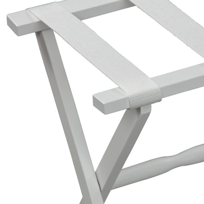 Hotel White Finish Wood Folding Luggage Rack With White Straps-4