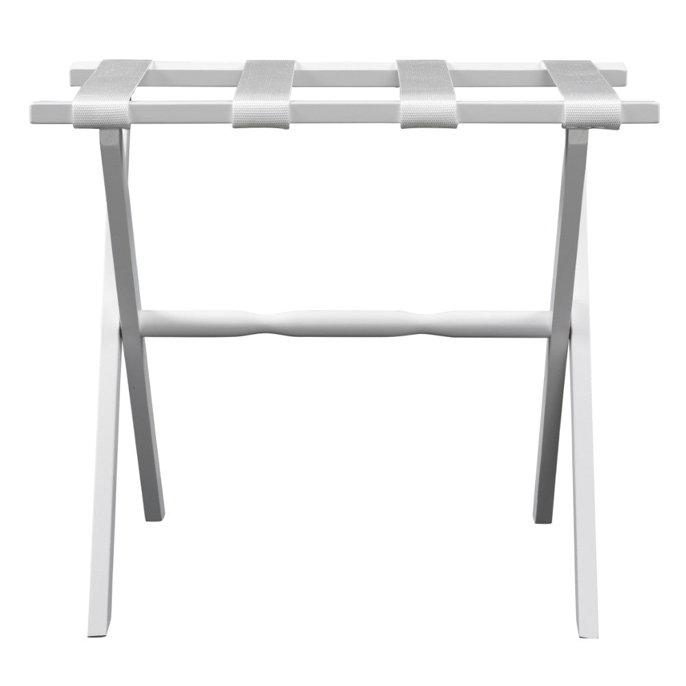 Hotel White Finish Wood Folding Luggage Rack With White Straps-3