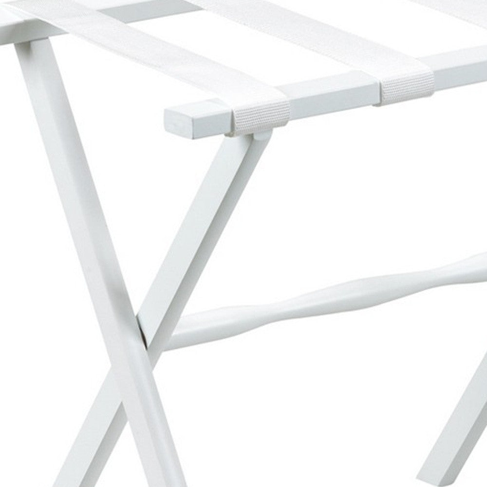 Hotel White Finish Wood Folding Luggage Rack With White Straps-5