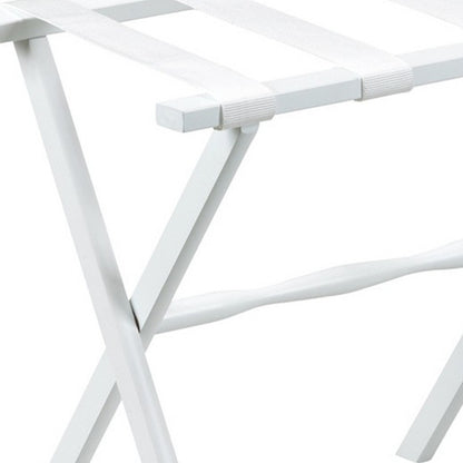 Hotel White Finish Wood Folding Luggage Rack With White Straps-5