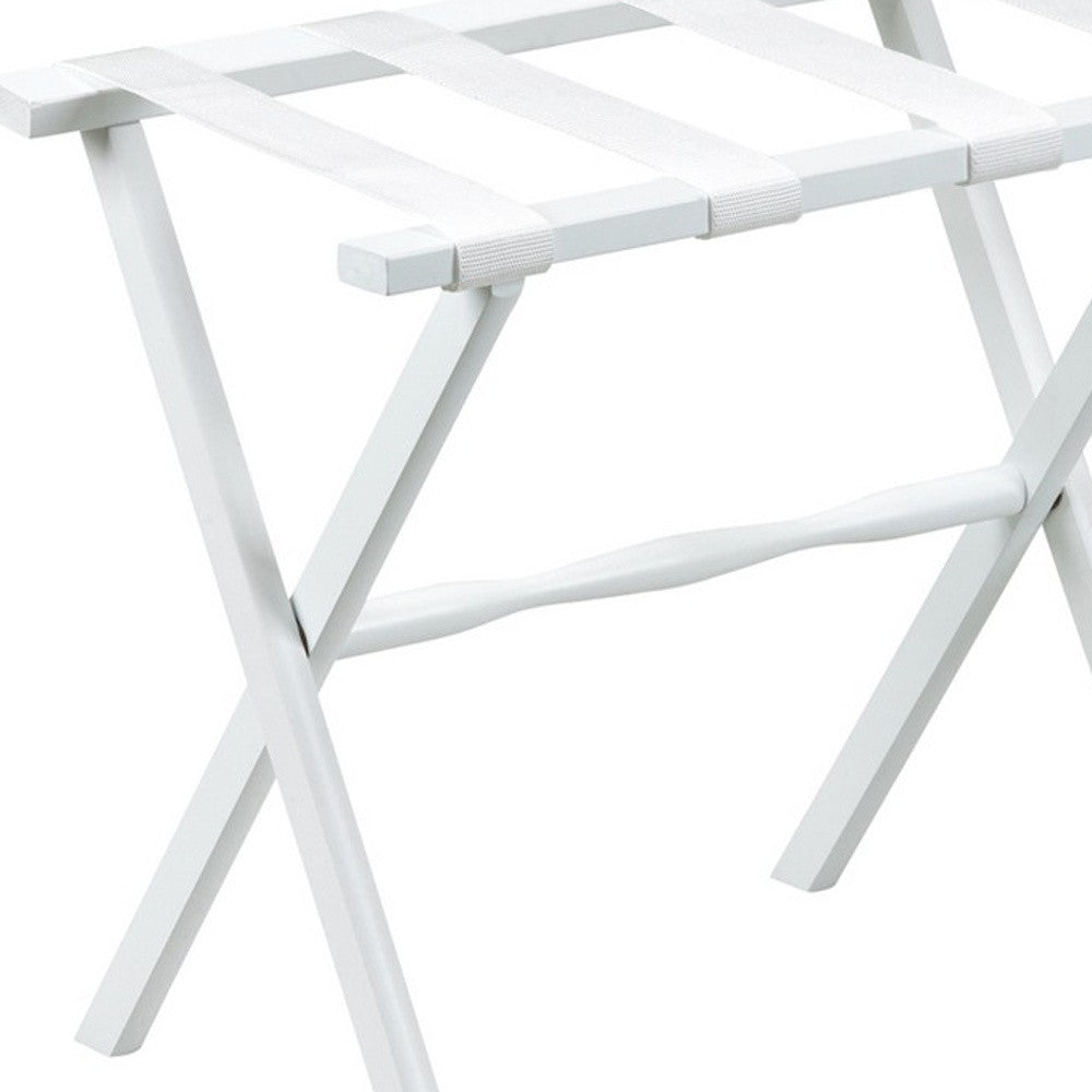 Hotel White Finish Wood Folding Luggage Rack With White Straps-6