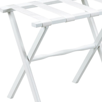 Hotel White Finish Wood Folding Luggage Rack With White Straps-6