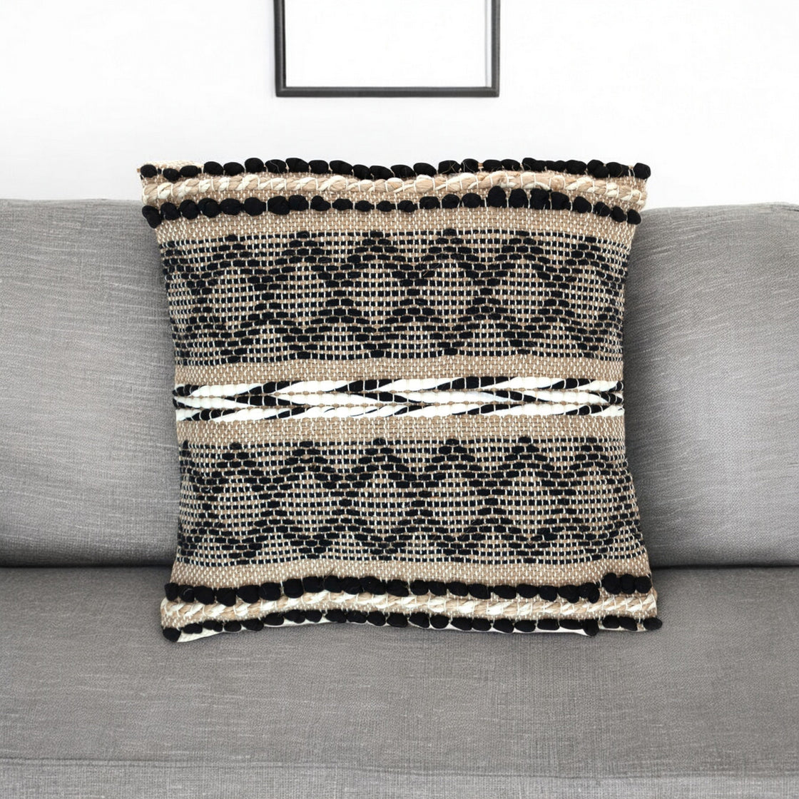 Black And Sand Woven Decorative Pillow-0