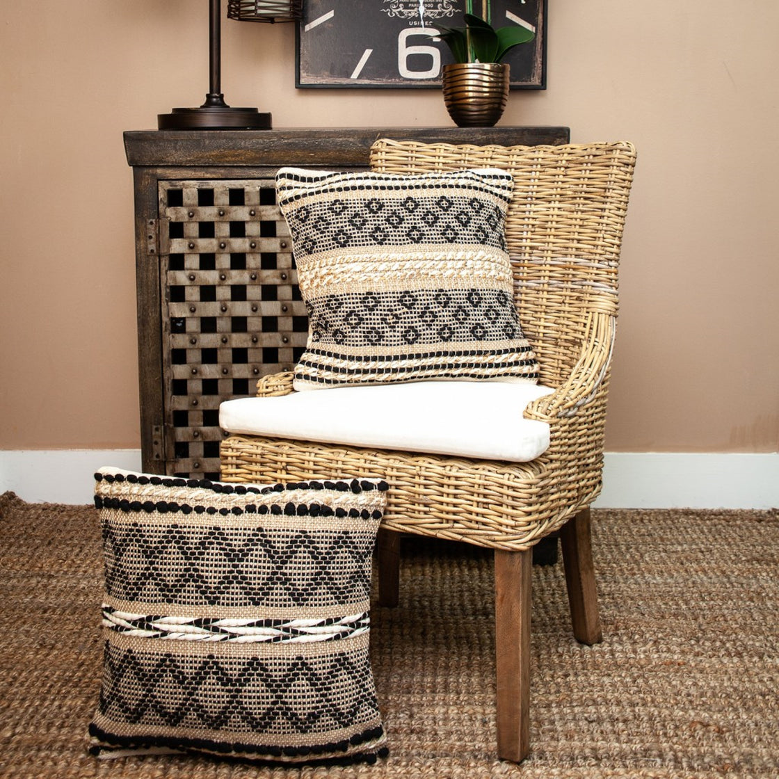 Black And Sand Woven Decorative Pillow-7