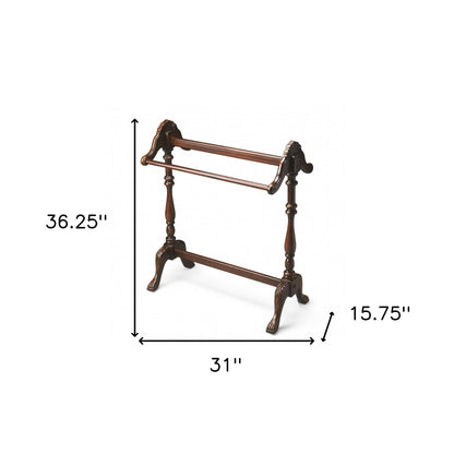 31" Dark Brown Hand Carved Wood Blanket Stand-8