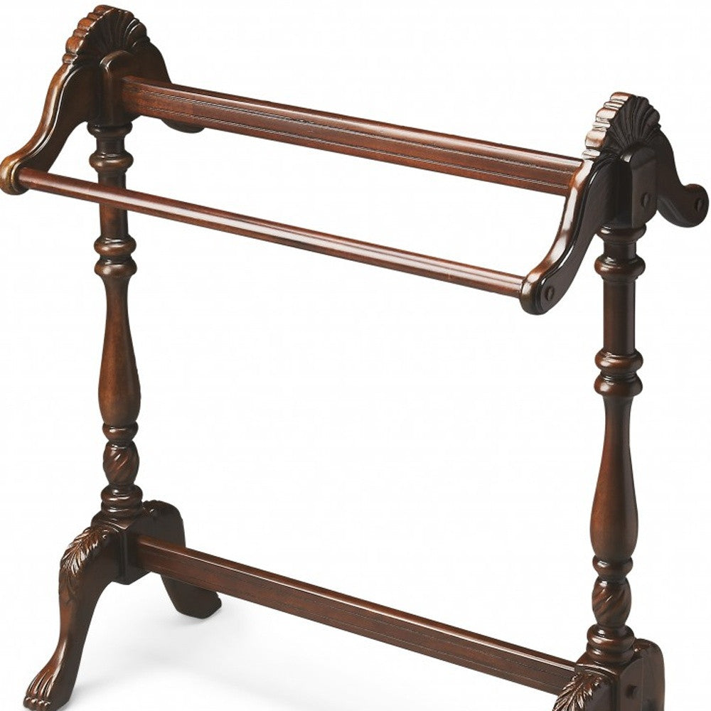 31" Dark Brown Hand Carved Wood Blanket Stand-6