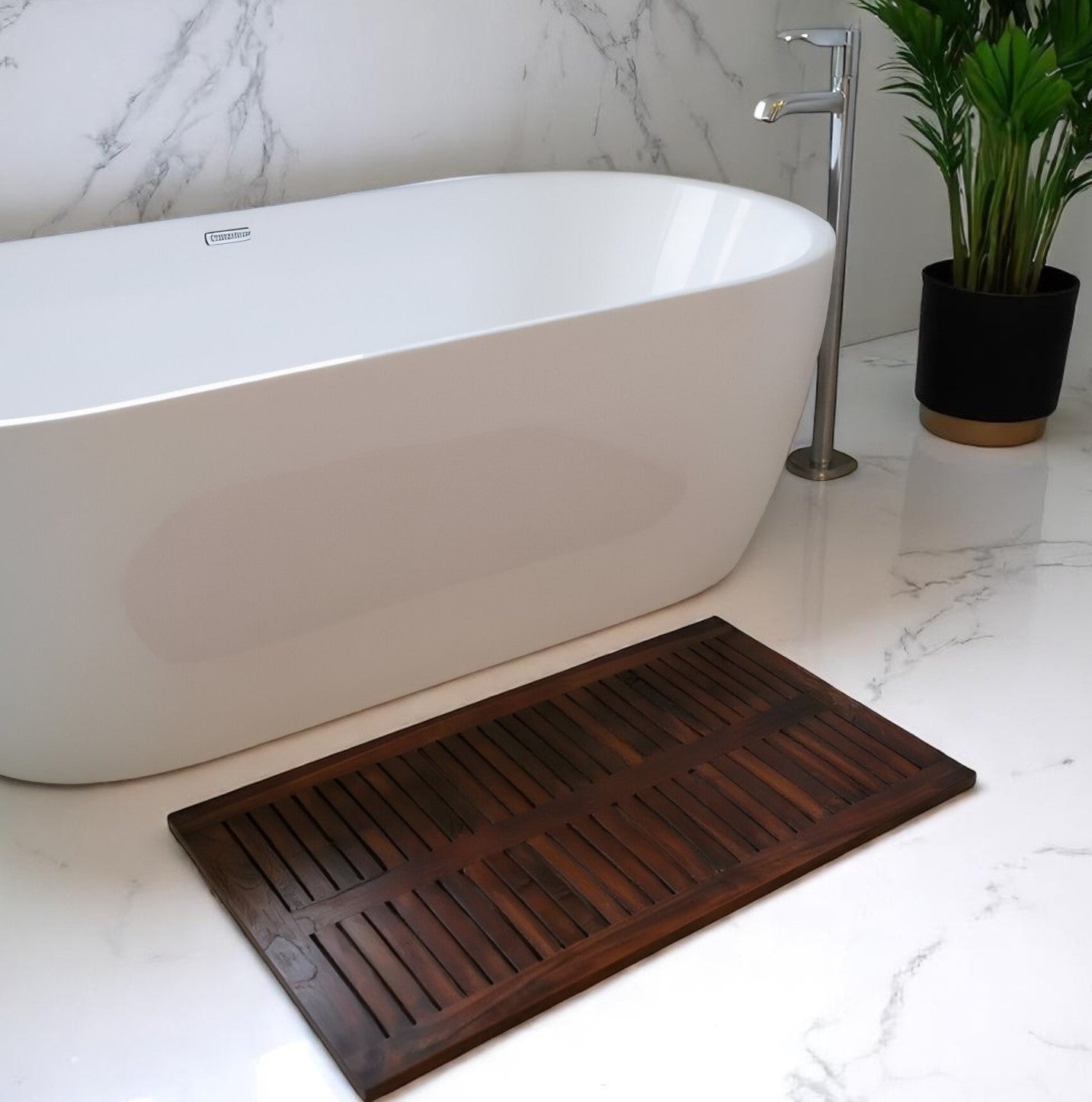 31" Dark Brown Teak Slat Non Slip Bath Mat-0