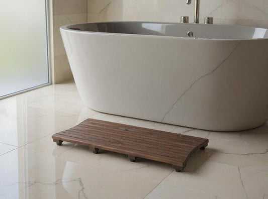 31" Dark Brown Teak Slat Non Slip Bath Mat-0