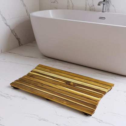 40" Brown Teak Slat Non Slip Bath Mat-0