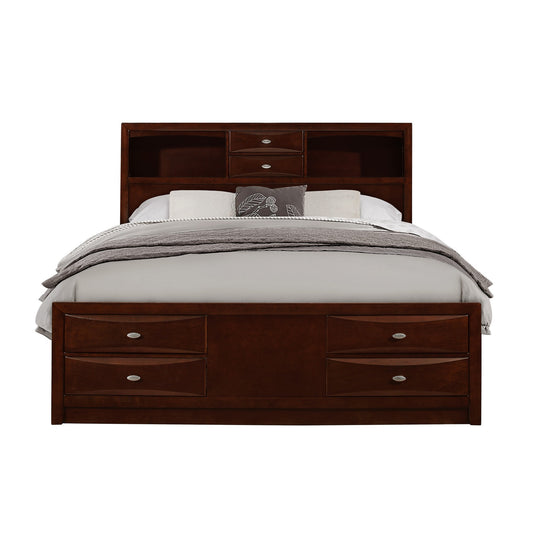 Merlot Solid Wood Queen Bed Frame With Eight Drawers-0