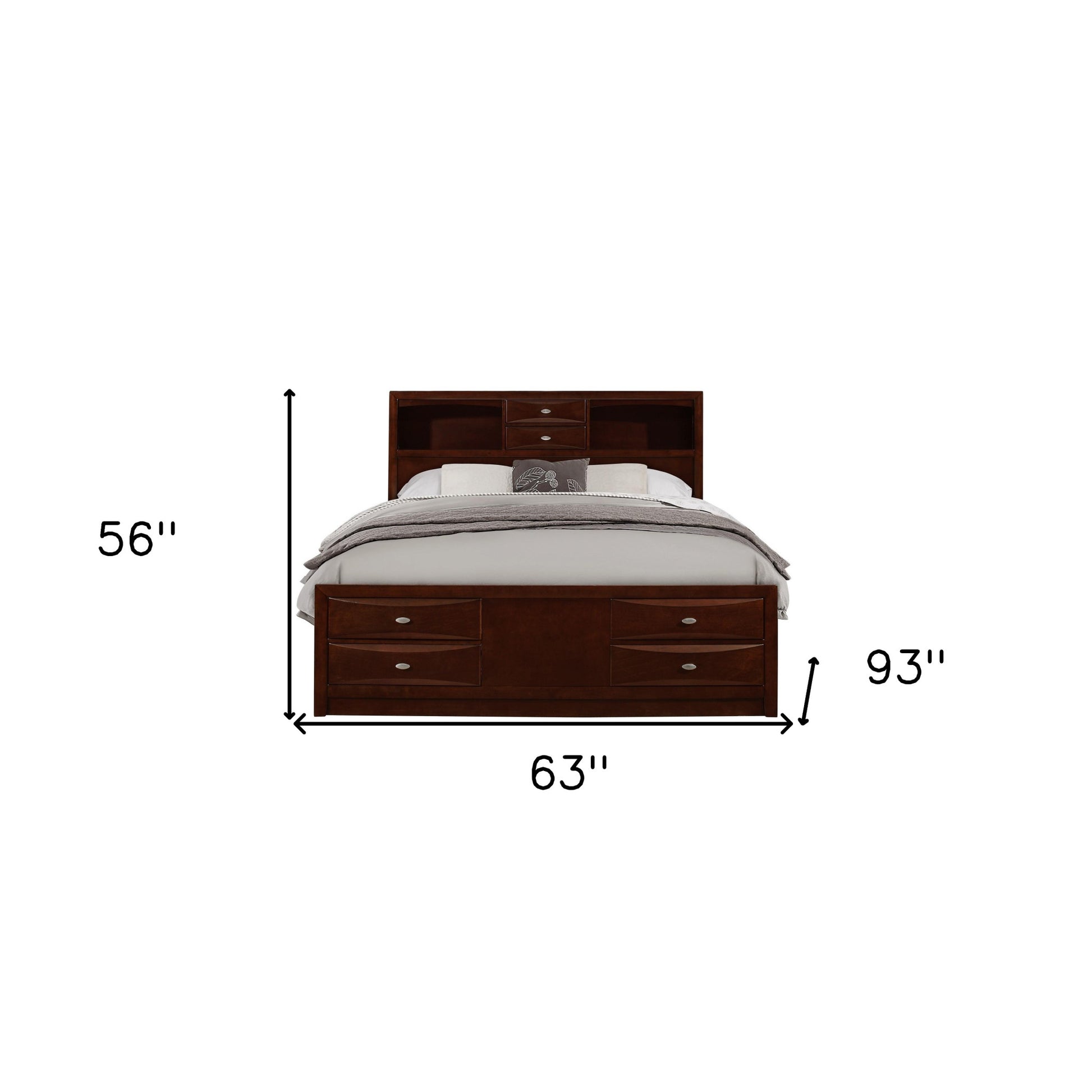 Merlot Solid Wood Queen Bed Frame With Eight Drawers-6