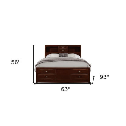 Merlot Solid Wood Queen Bed Frame With Eight Drawers-6