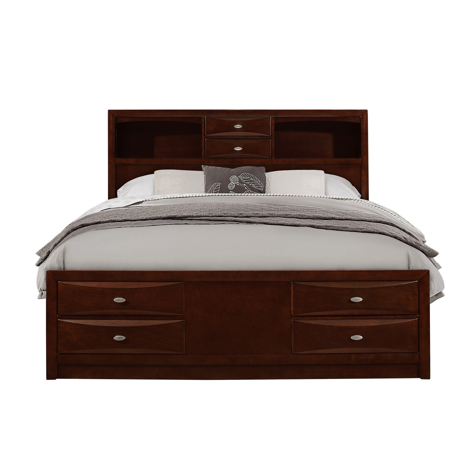 Merlot Solid Wood Queen Bed Frame With Eight Drawers-4