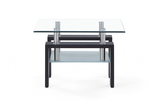 18" Dark Walnut And Clear Glass End Table-0