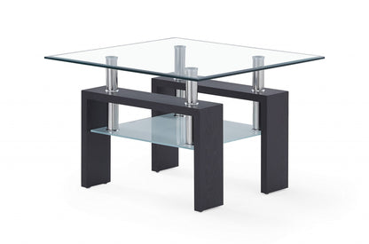 18" Dark Walnut And Clear Glass End Table-2