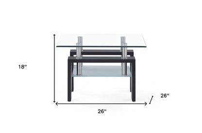 18" Dark Walnut And Clear Glass End Table-5