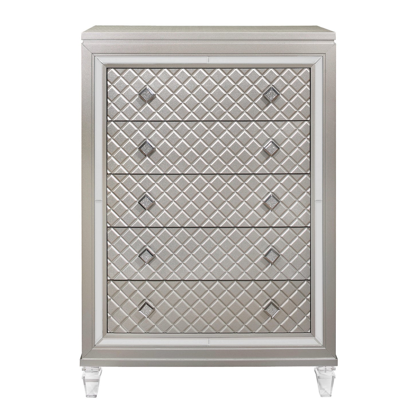 Champagne Toned Chest With Tapered Acrylic Legs And 5 Drawers-0