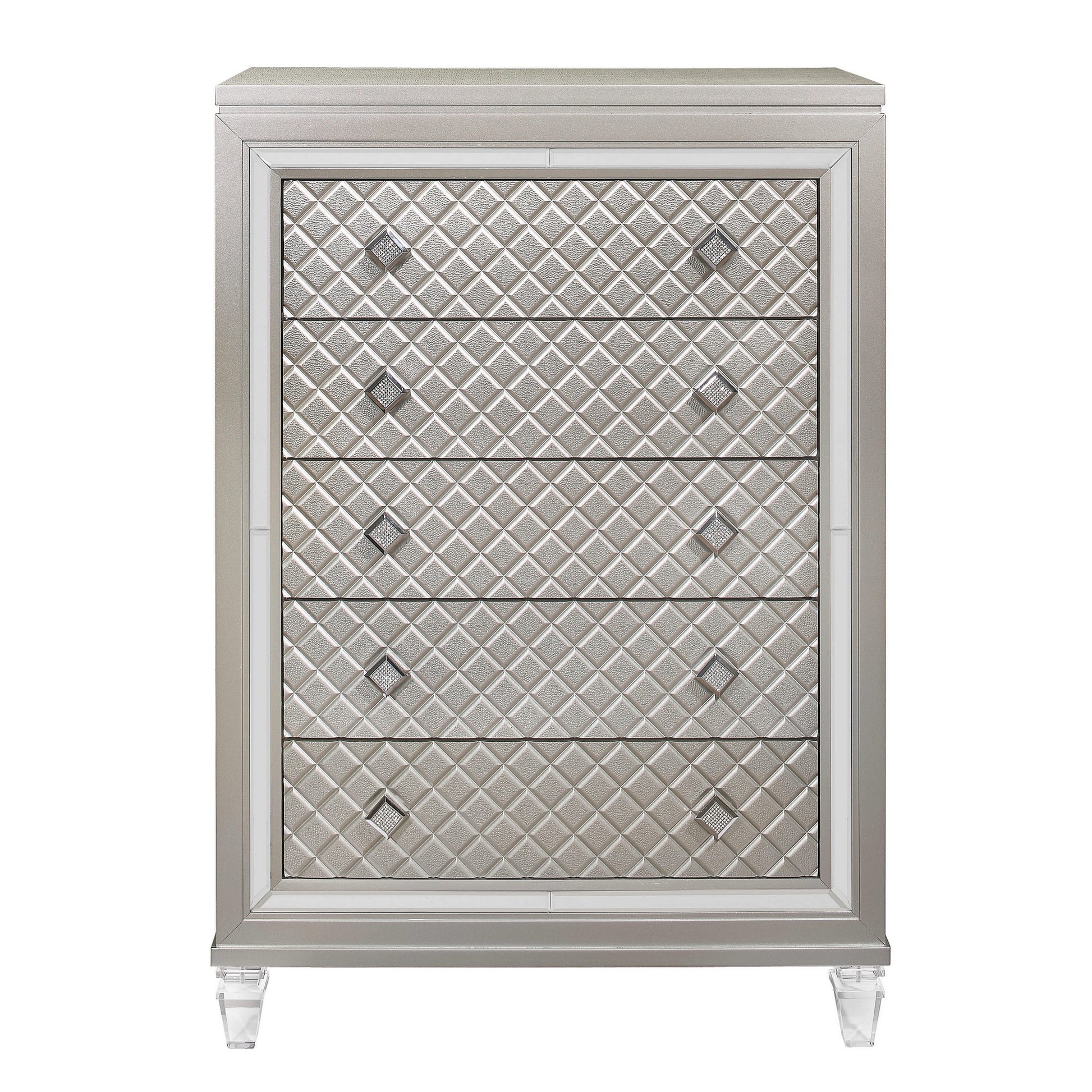 Champagne Toned Chest With Tapered Acrylic Legs And 5 Drawers-0