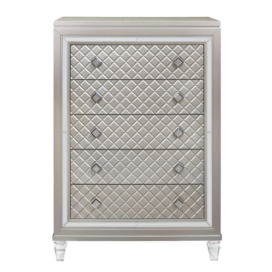 Champagne Toned Chest With Tapered Acrylic Legs And 5 Drawers-0