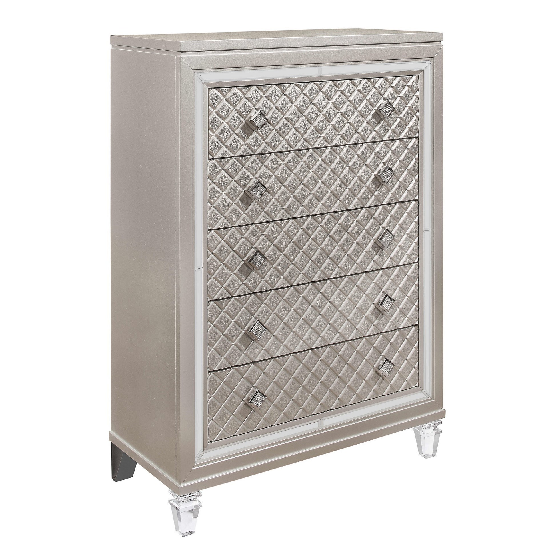 Champagne Toned Chest With Tapered Acrylic Legs And 5 Drawers-1