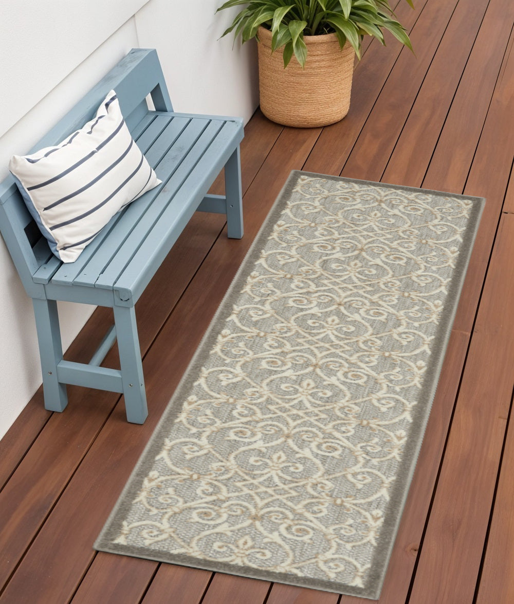 6' Gray And Ivory Indoor Outdoor Area Rug-1