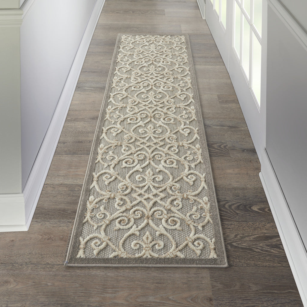 6' Gray And Ivory Indoor Outdoor Area Rug-3
