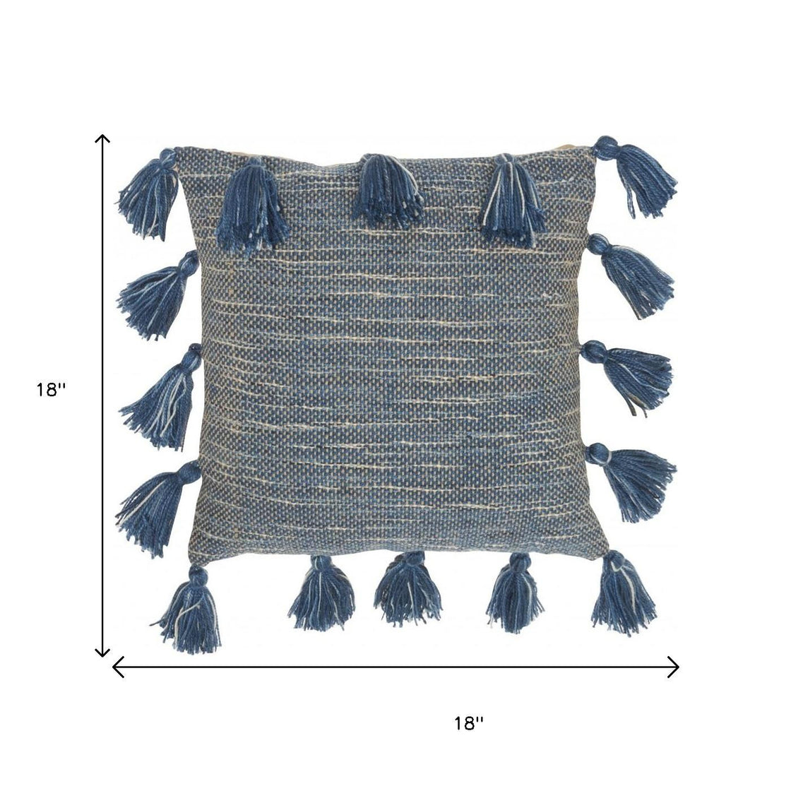 18" Royal Blue Polyester Blend Throw Pillow With Tassels-6