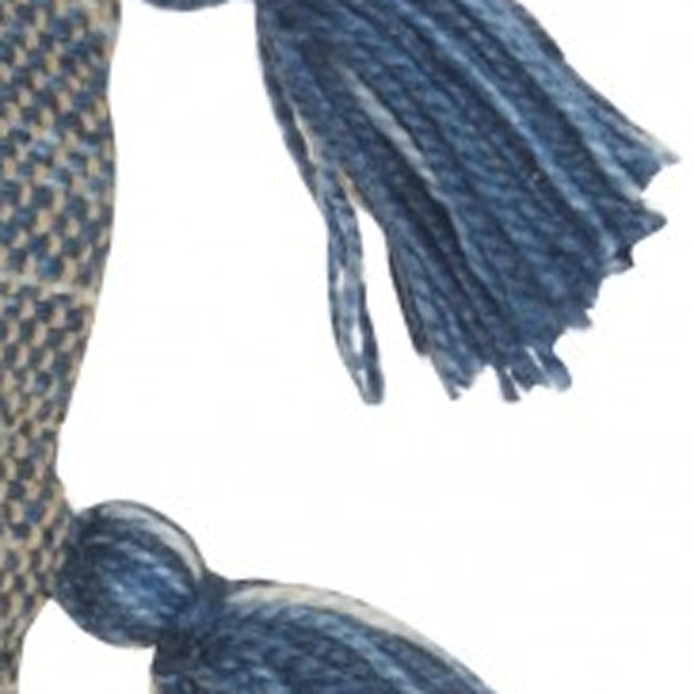 18" Royal Blue Polyester Blend Throw Pillow With Tassels-4