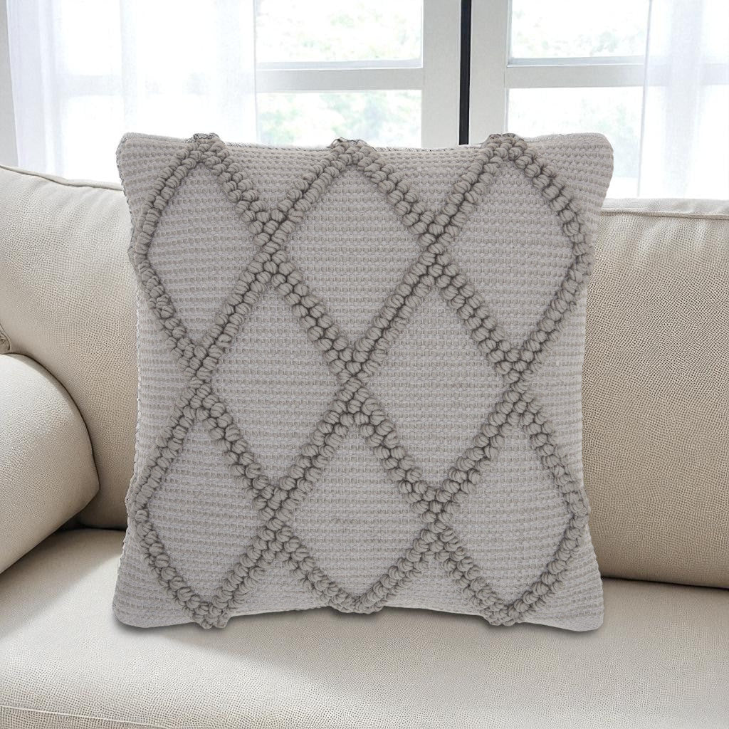 Light Gray Textured Lattice Throw Pillow-0