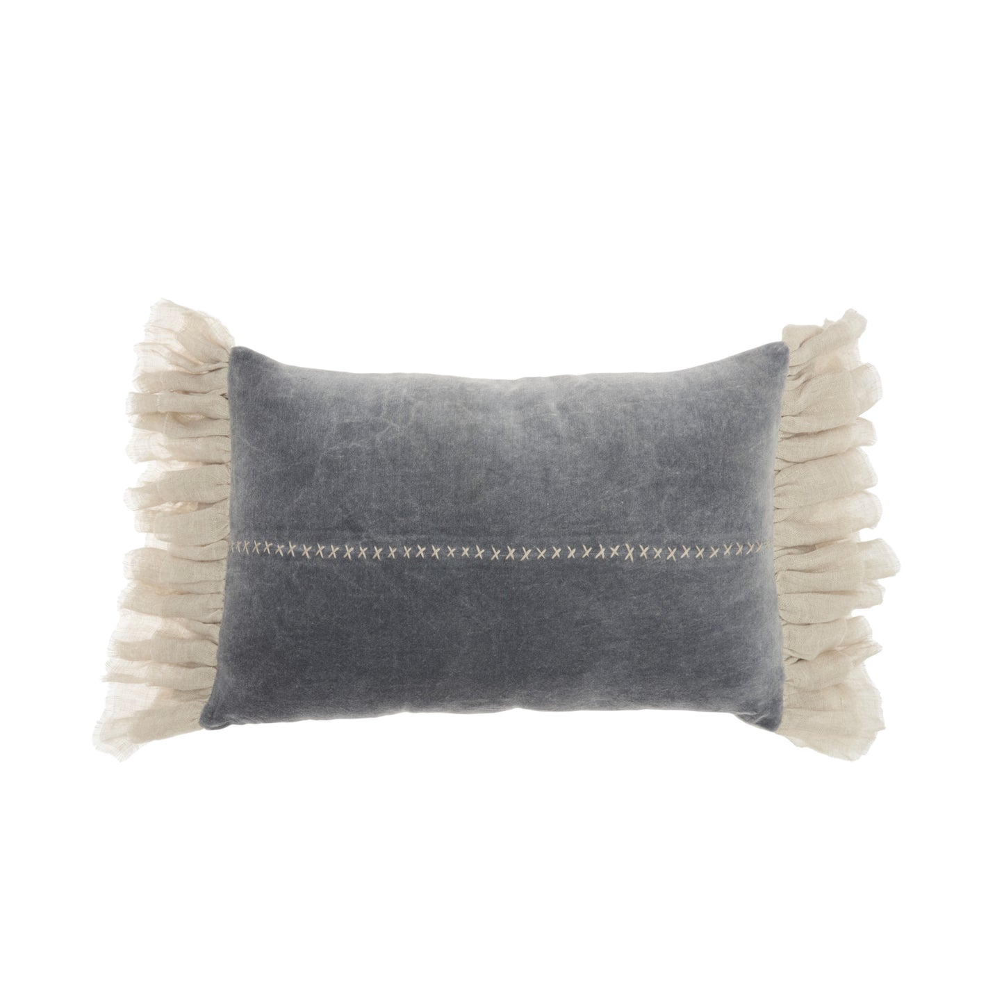 14" X 22" Steel Blue Pillow With Tassels Edges-1