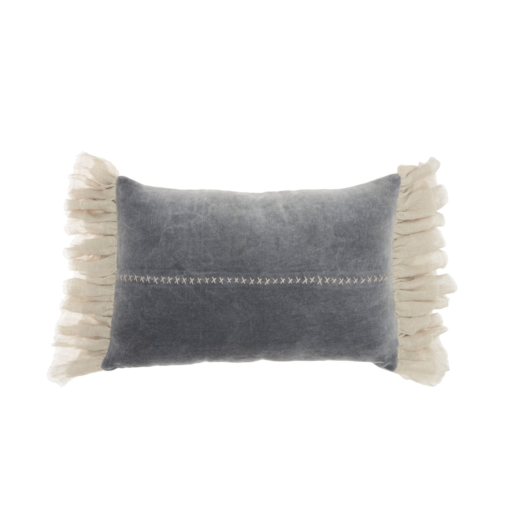 14" X 22" Steel Blue Pillow With Tassels Edges-1
