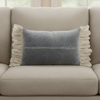 14" X 22" Steel Blue Pillow With Tassels Edges-0