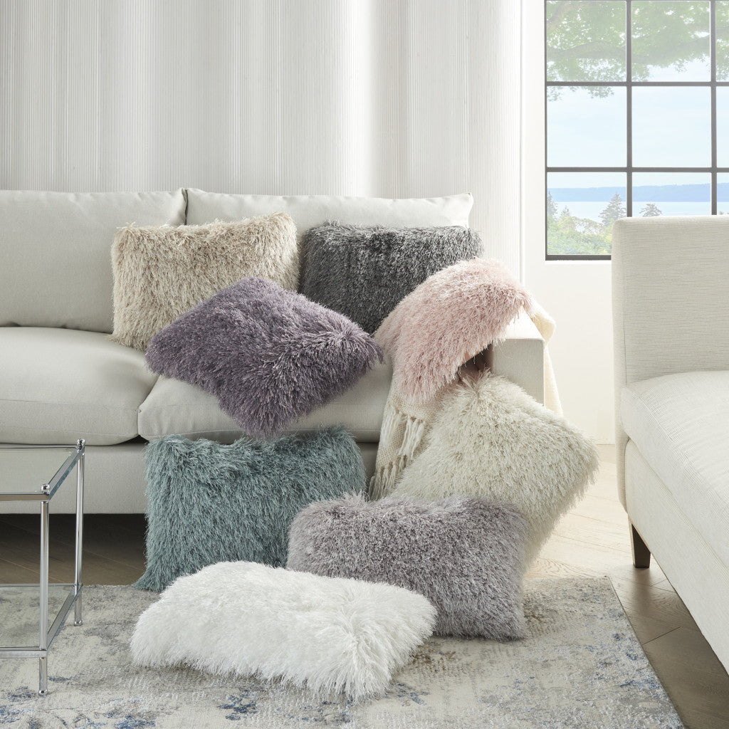 14" X 20" Slate Gray Faux Fur Throw Pillow-5