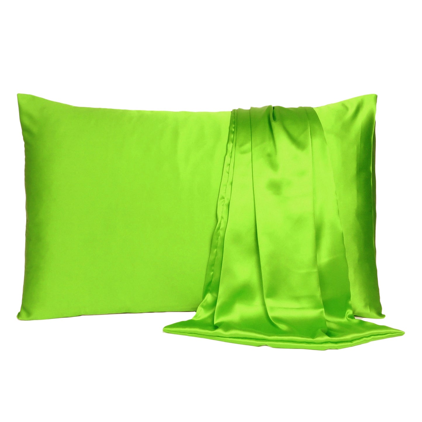 Bright Green Dreamy Set Of 2 Silky Satin Queen Pillowcases-3